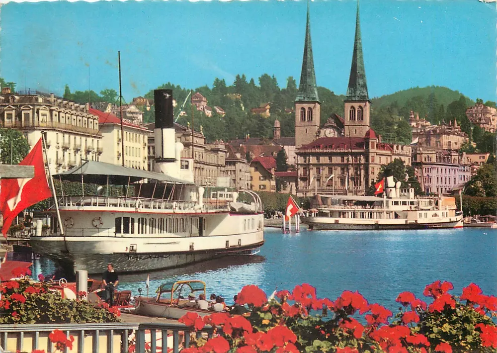 Luzern. Schweizerhofquai com Hofkirche — Photoglob-Wehrli AG, Zürich, n° 919 - Frente