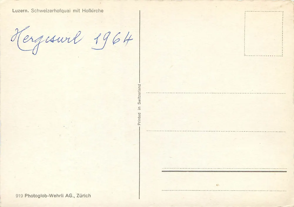 Luzern. Schweizerhofquai com Hofkirche — Photoglob-Wehrli AG, Zürich, n° 919 - Verso