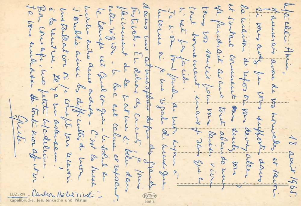 Luzern — Pont da Capela, Igreja dos Jesuítas e Pilatus — editor Krüger, n° 950/18 - Verso