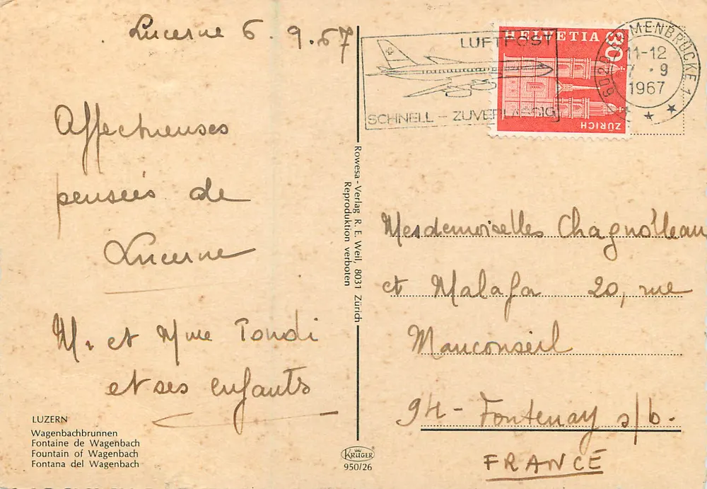 Luzern — Fonte de Wagenbach — Rowessa-Verlag R. E. Weil, n° 950/26 - Verso