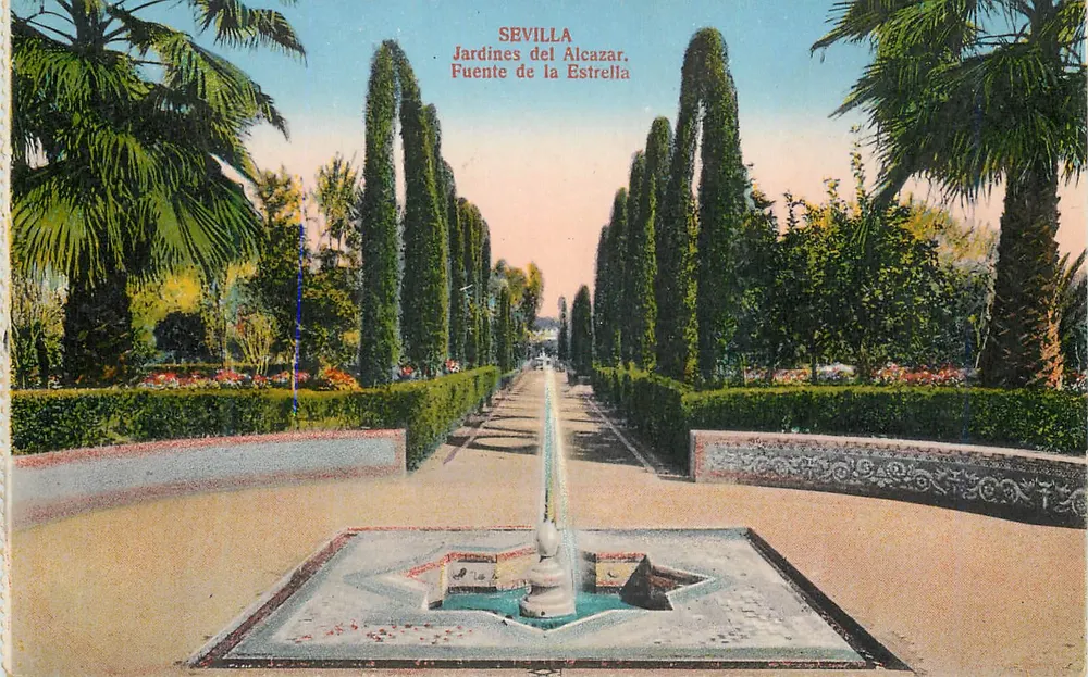 Sevilla — Gärten des Alcázar, Fontäne der Sterne — Verlag 'EL SOL', Sevilla. 6 - Vorderseite