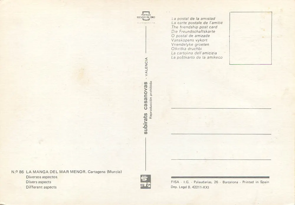 Pto. Tomas Maestre — La Manga del Mar Menor — Verlag Escudo de Oro, Nr. 86 - Rückseite