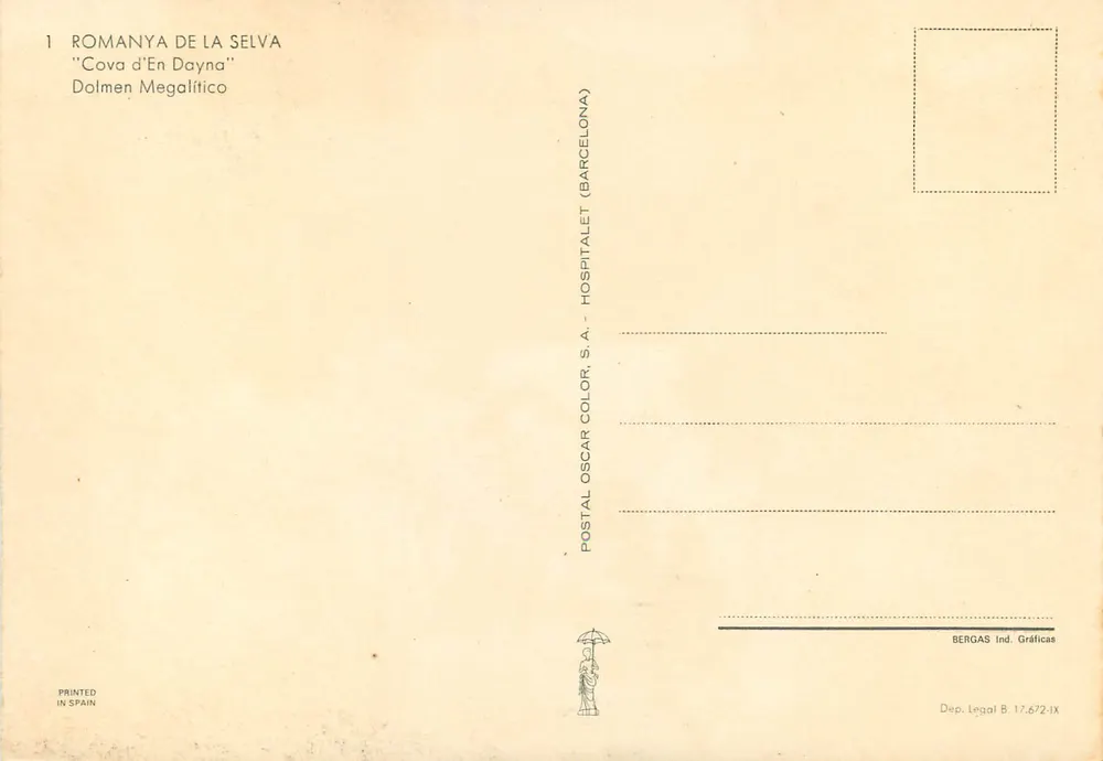 Megalithic Dolmen of Cova d'En Dayna — Romanÿa de la Selva — Publisher Oscar Color, S.A. n°1 - Back