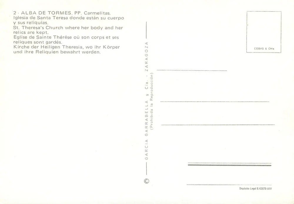 Alba de Tormes — Kirche Santa Teresa, Ort der Reliquien der heiligen Teresa — García Garrabella & Cía. - Rückseite