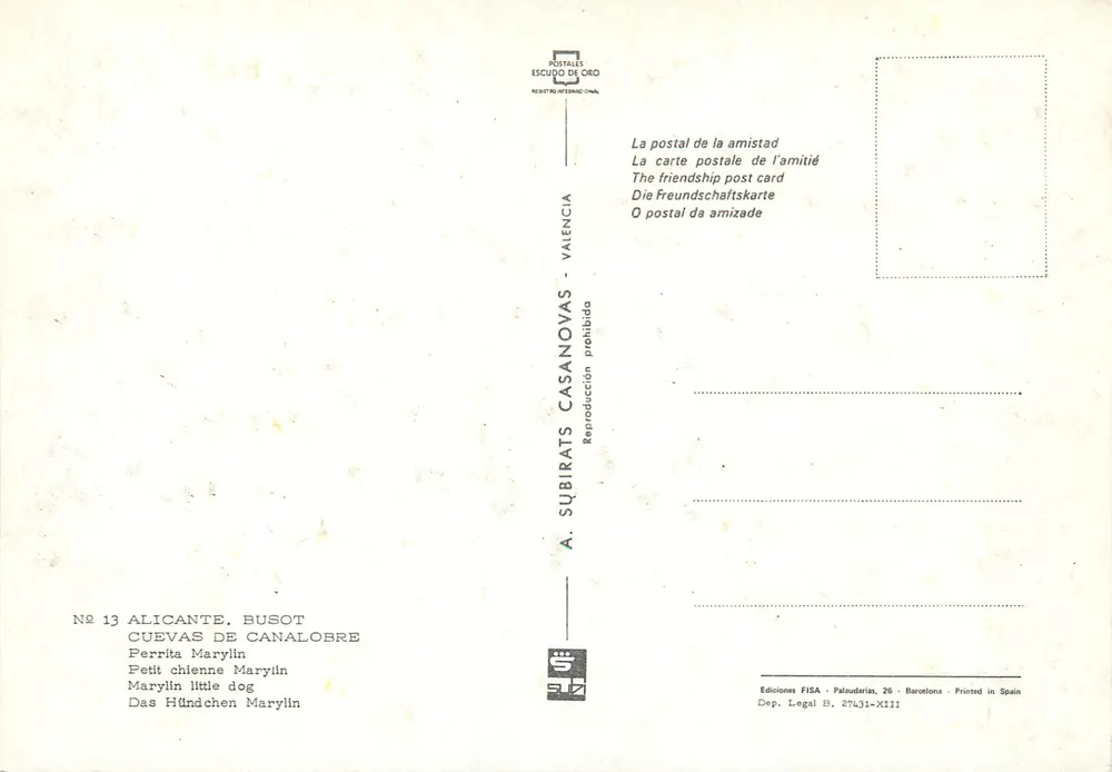 Cuevas de Canalobre — Alcante, Busot — Verlag A. Subirats Casanovas, n° 13 - Rückseite