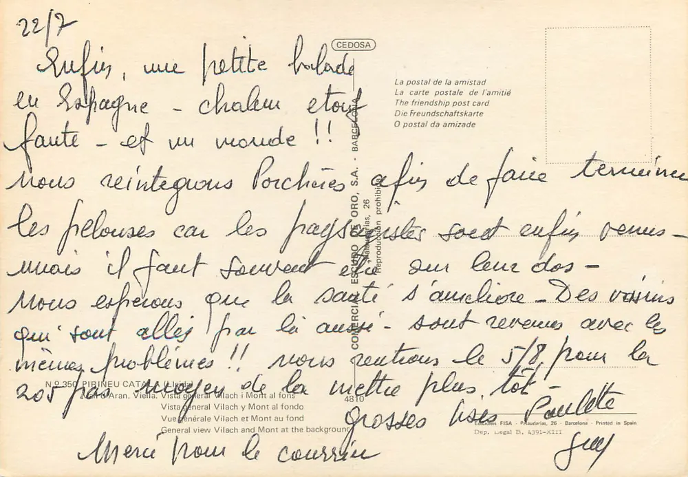 Pyrénées - Allgemeine Ansicht von Vilach und Berg im Hintergrund — CEDOSA, n° 350 - Rückseite