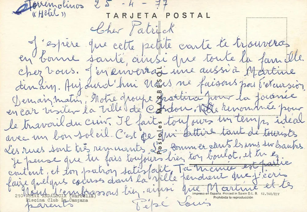 Schwimmbad des Hotel Club La Campana — Torremolinos — Verlag Postales Marbella - Rückseite