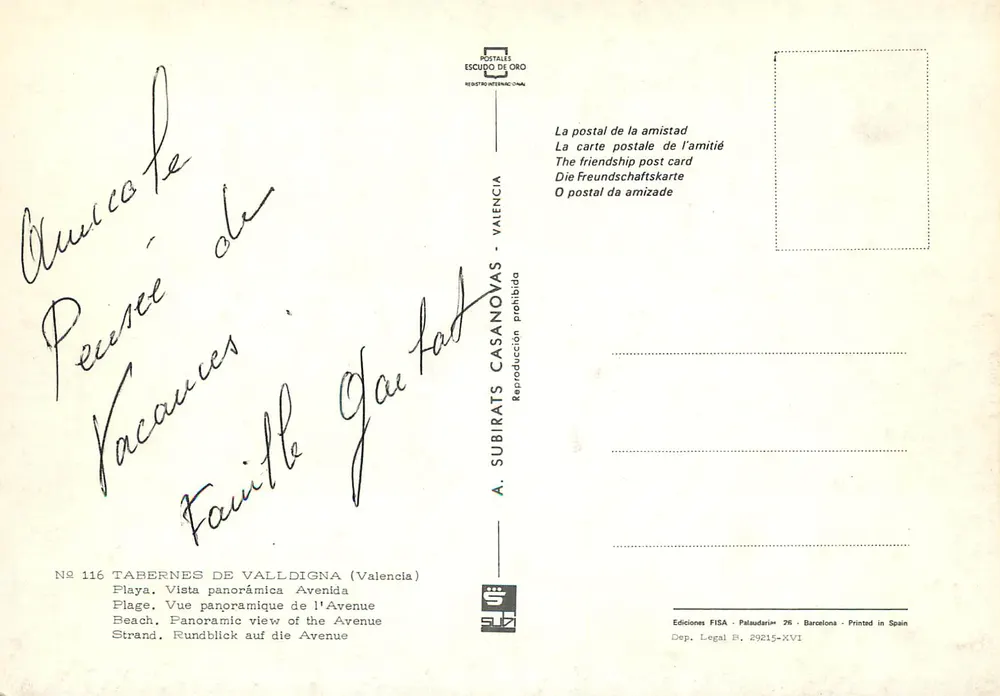 Avenue Gatà — Vue panoramique — Éditions FISA, Palaudari, Barcelone - Verso