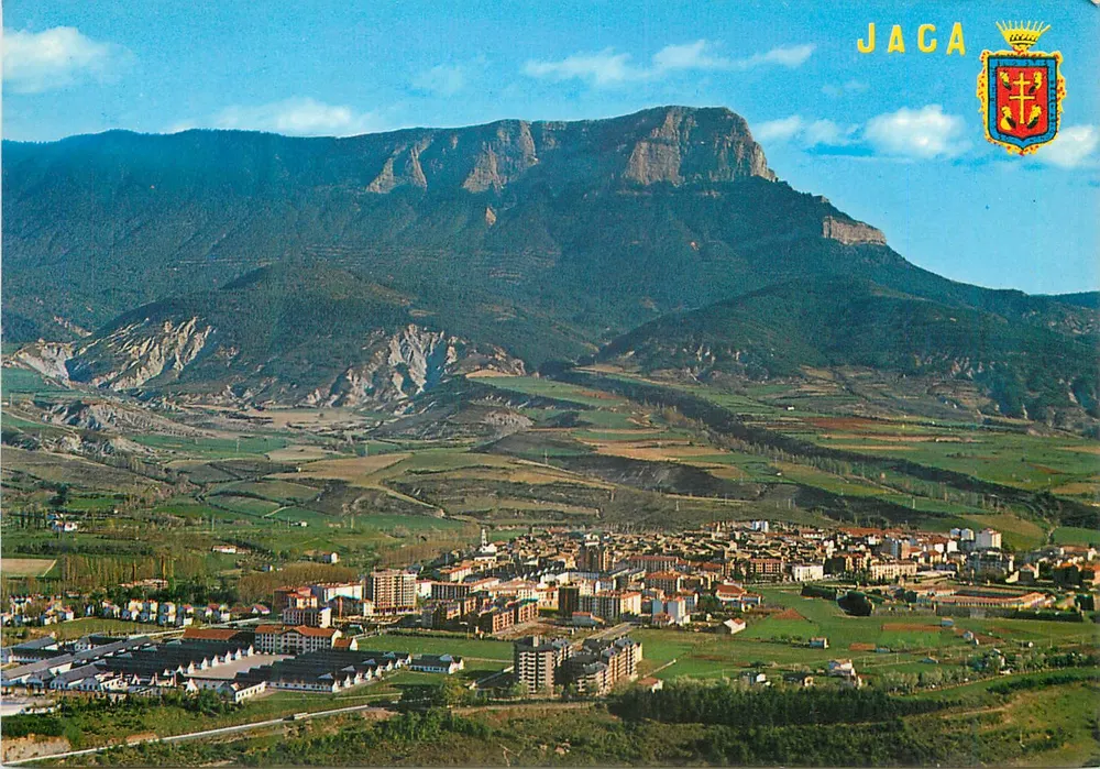 Jaca — Teilansicht und Peña d'Oroel-1.769 Mts — Verlag Areibas - Vorderseite