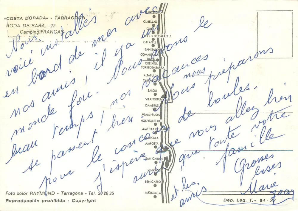 Francás-Vendrell — Camping — Editor RAYMOND, Tarragone - Verso