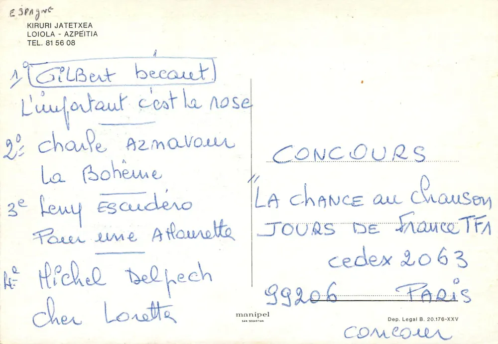 Loiola - Azpeitia — Restaurante Kiruritxea — manipel San Sebastián n° 19206 - Verso