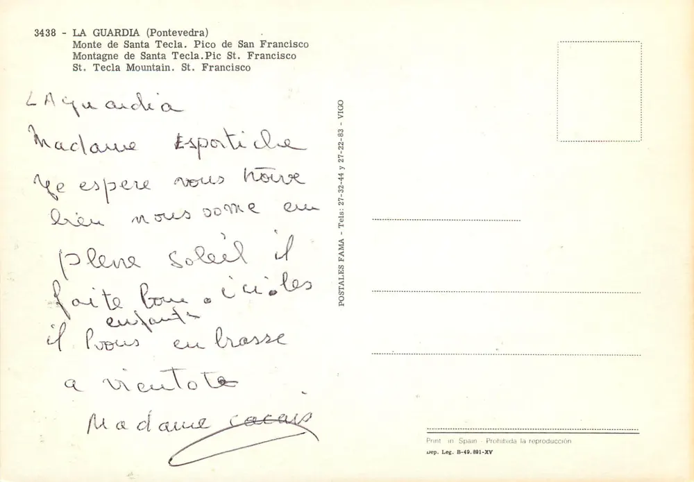 Monte de Santa Tecla — Pico de San Francisco — POSTALES FAMA - VIGO - Rückseite