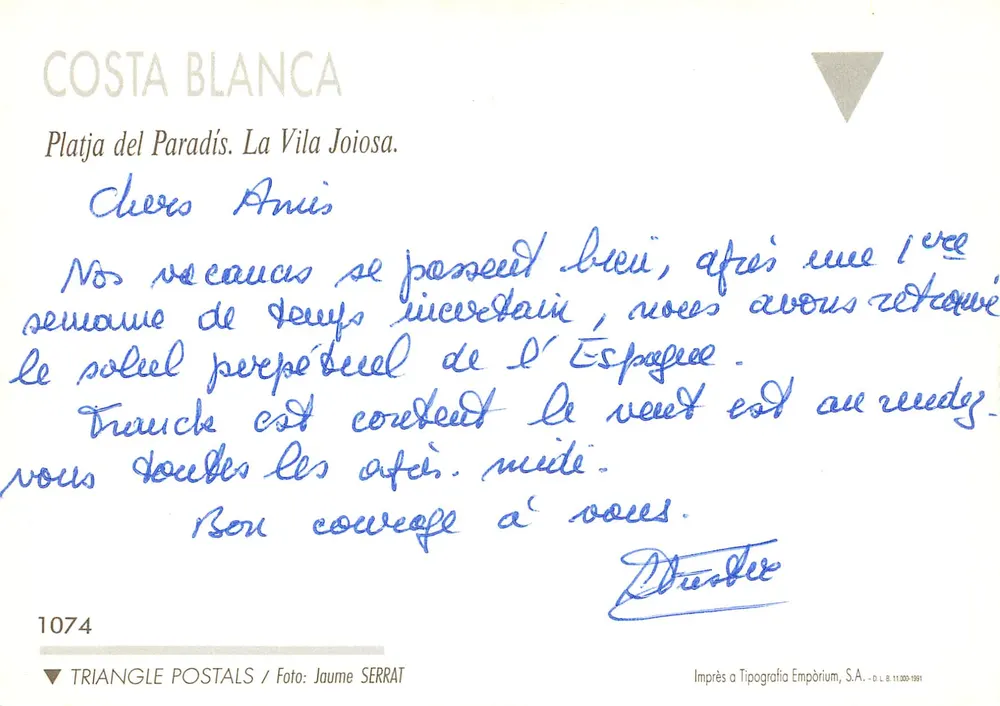 Costa Blanca — Platja del Paradís, La Vila Joiosa — Triangle Postals - Verso
