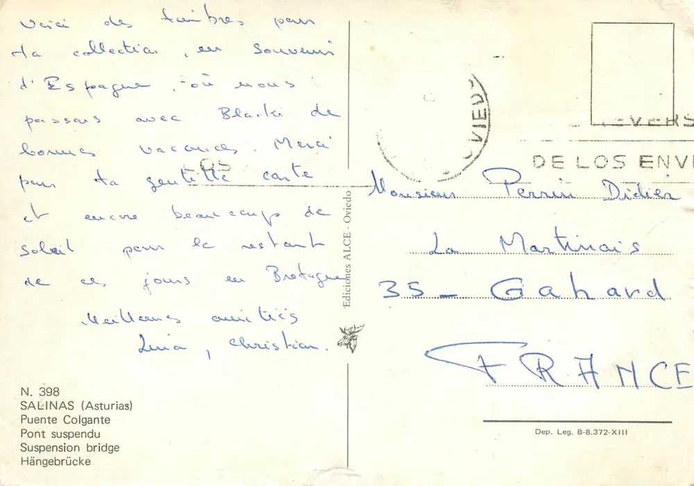 Salinas (Astúrias) — Ponte suspensa — Edições ALCE, n° 398 - Verso