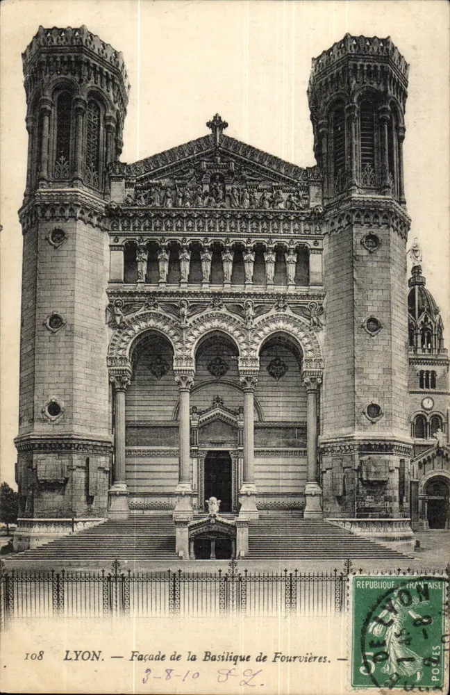 LYON — Fachada da Basílica de Fourvières — Editor anônimo, n° 108 - Frente