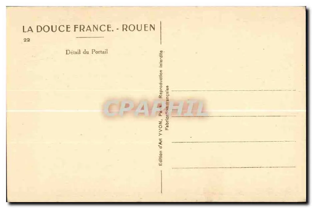 Portal of the Rouen Cathedral — detail — Art Edition YVON, Rouen, no. 22 - Back