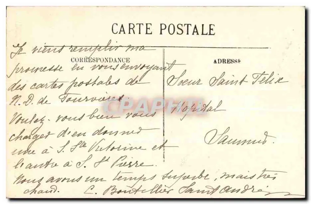 LYON — Basilique de Fourvière — édifiée par la piété lyonnaise à la suite du vaincu du 8 octobre 1870 lors de l'invasion allemande - Verso