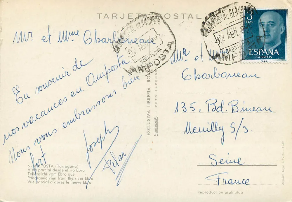 Panoramiczny widok rzeki Ebro — Tarragone — Wydawca: Librería - Foto Alforno - Rewers