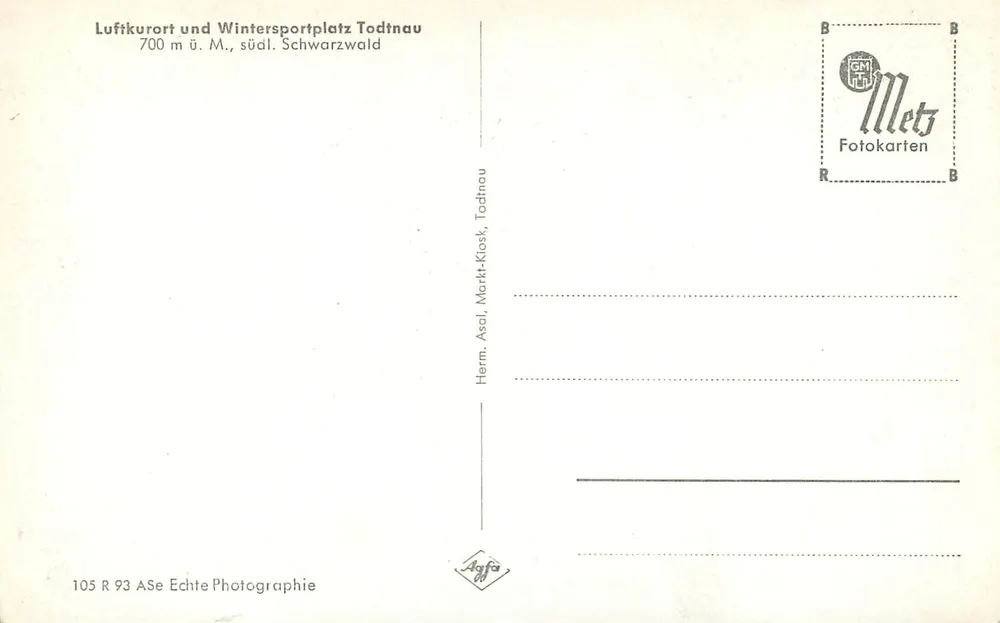 Todtnau — Luftkurort und Wintersportplatz — Herm. Asol, Markt-Kiosk, Todtnau - Verso