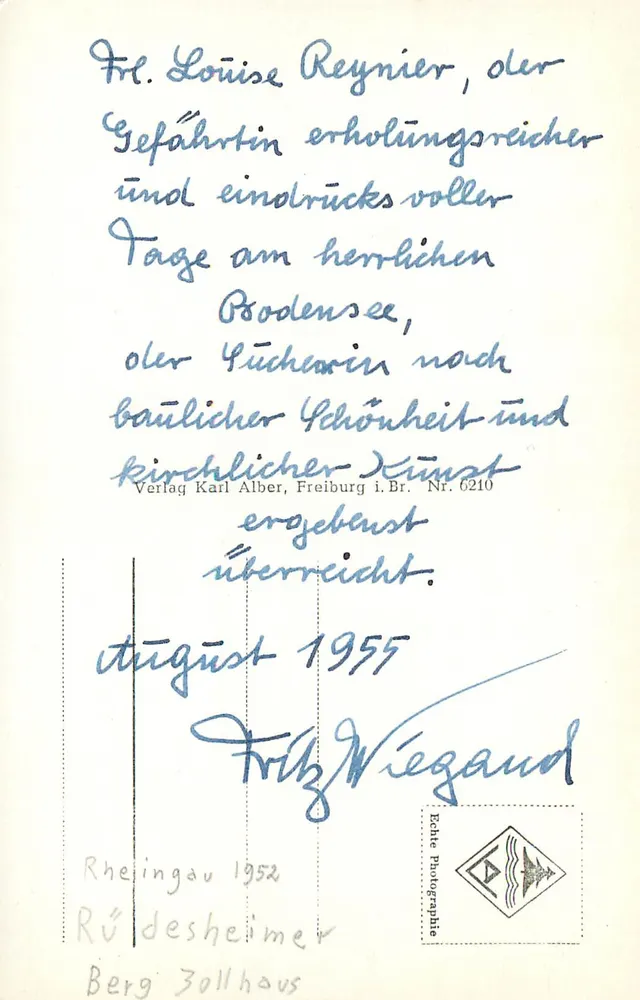 Birnau a. B. — Igreja e edifício barroco — Verlag Karl Alber, Freiburg i. Br. Nr. 6210 - Verso