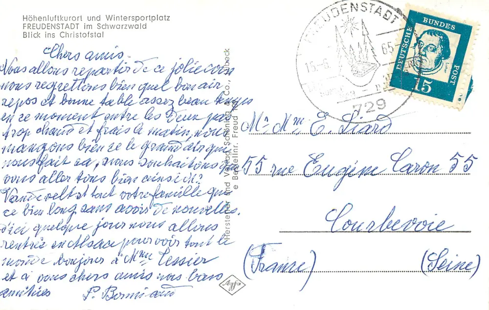 Freudenstadt — Hohenluftkurort und Wintersportplatz — Blick ins Christofstal — Verlag Hersteller und Verlag Schöning & Co., Freudenstadt - Rückseite