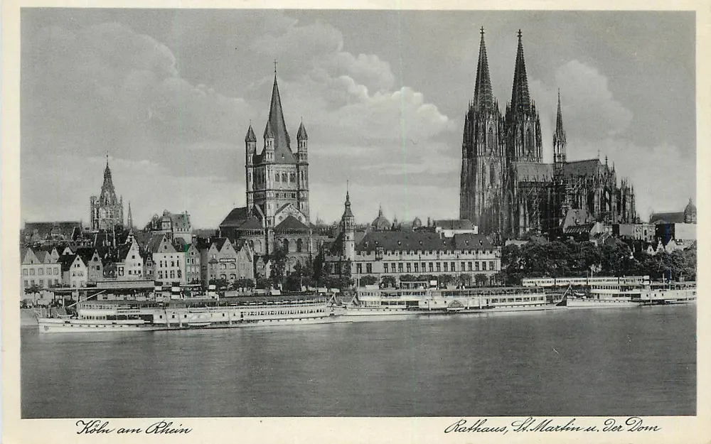 Cologne on the Rhine — Town Hall, St. Martin and the Cathedral — Publisher F. Krab, No. 21208 - Front