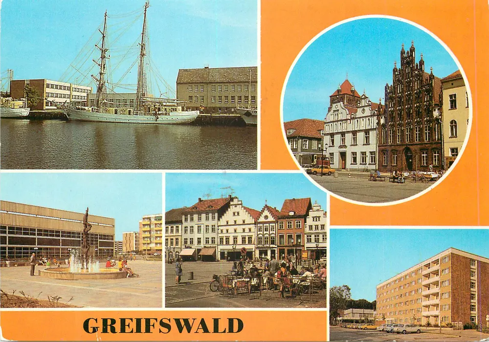 Greifswald — vista panorâmica — editor Kampmann, Berlim, n° de série III/26/13 - Frente