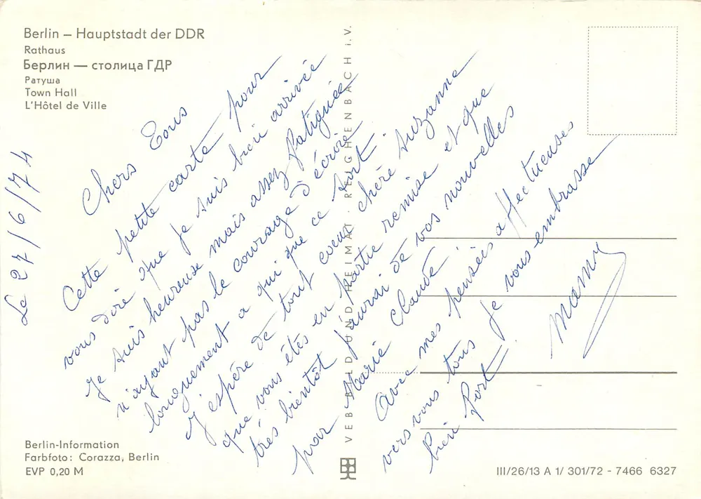 Berlin – Hauptstadt der DDR – Rathaus – VEB DUNDREIM I.V. - Rückseite