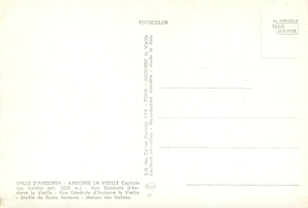 Andorre la Vieille — Vue Générale — Éditeur POUX, n°12 - Verso