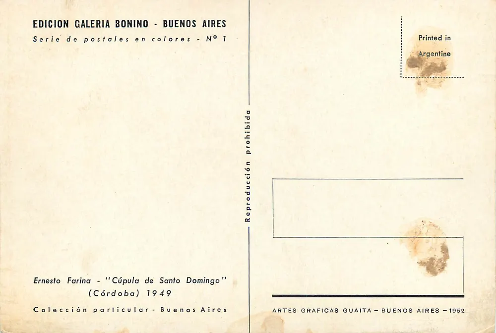 Cúpula de Santo Domingo — Córdoba — Édition Galería Bonino, Buenos Aires, N°1 - Verso