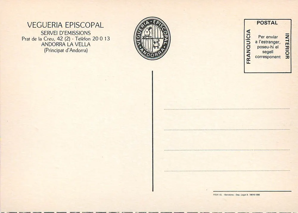Sobirana d'or — Duro de St. Ermengol — Protecció Natura — VII Centenari del Pareatge — andorranische Emissionen 1977-1984 - Rückseite