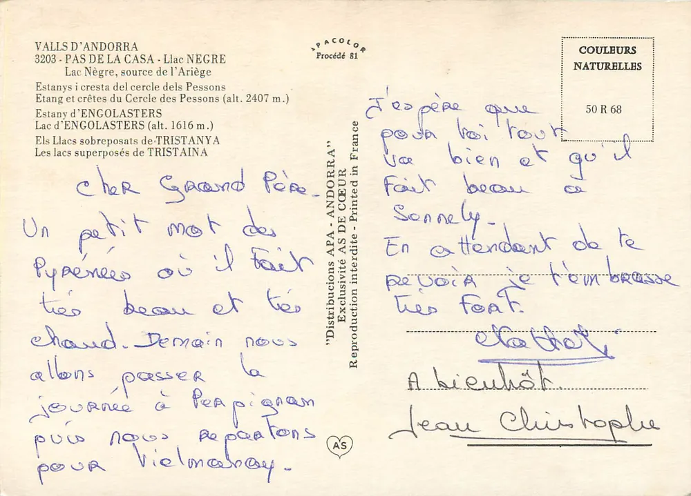 Llacs d'Andorra — D. Cardley - Verso