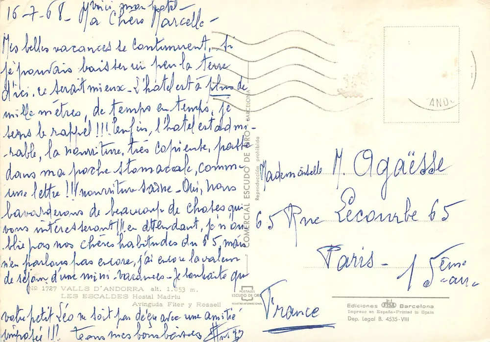 Hostal Madriu — Andorra — Éd. Fiter y Rossell, n° 1727 - Verso