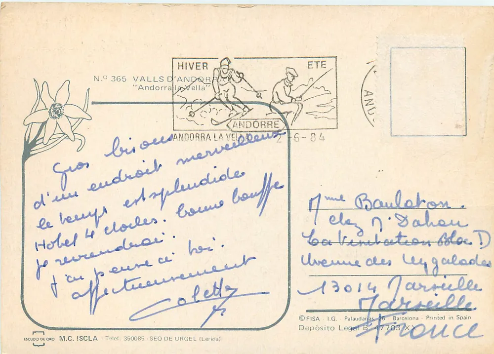 Andorra — Amizades — editor M.C. ISCLA, n° 365 - Verso