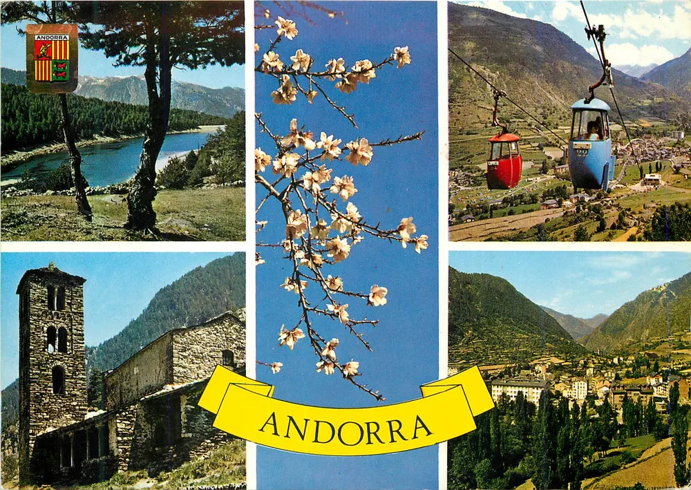 Andorra — paisagem, flores, teleférico e aldeia — editor FISA, n° 4335 - Frente