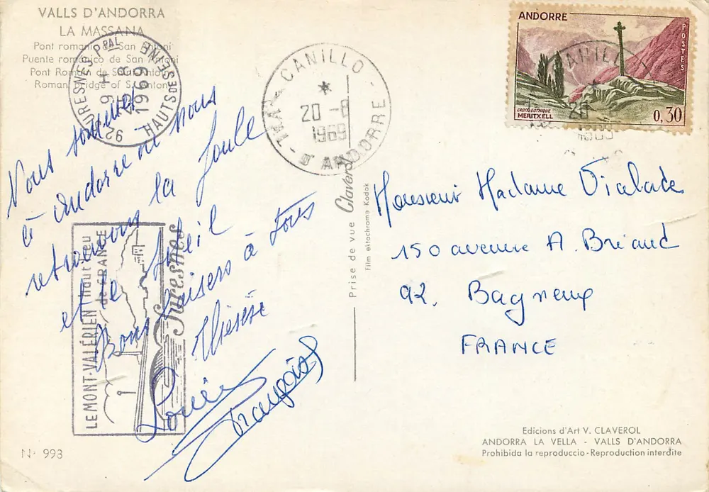 Pont romano de San Antoni — Valls d'Andorra — Éditions d'Art V. Claverol, N° 993 - Verso
