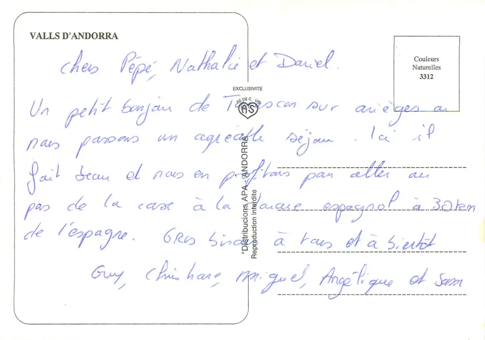 Andorra — Principado de Andorra — Couleurs Naturelles 3312 - Verso