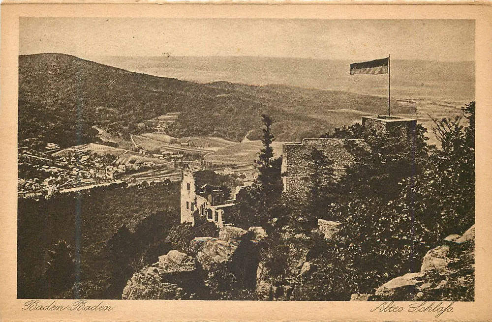 Baden-Baden — vista do castelo antigo (Altes Schloß) — editor Emil Hartmann, Mannheim - Frente