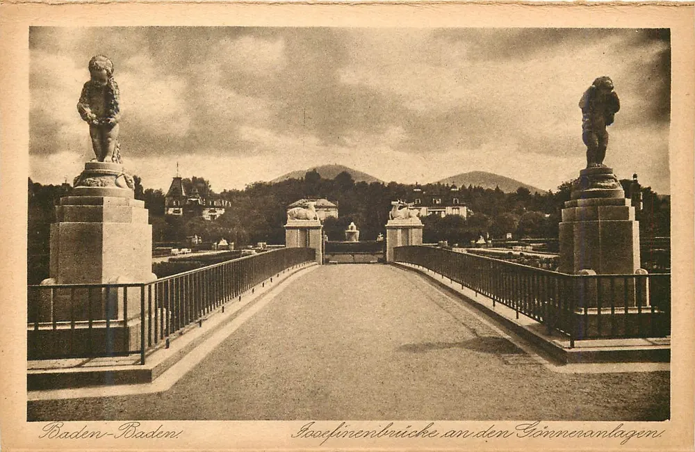 Baden-Baden — Gooofinenbrücke an den Gönneranlagen — Verlag von Emil Hartmann, Mannheim - Frente