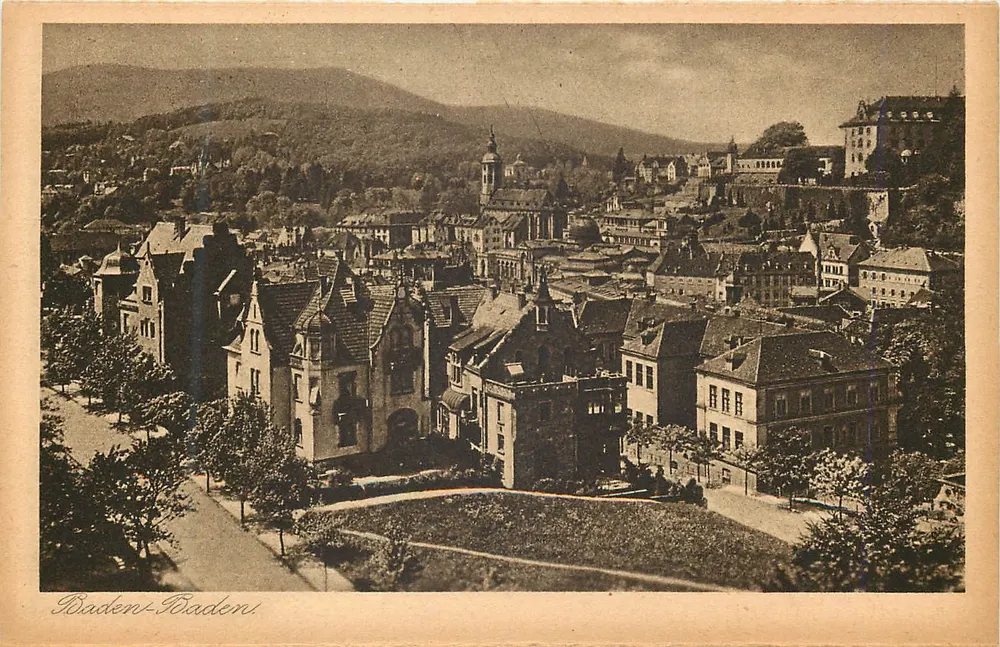 Baden-Baden — vista panorâmica — Verlag von Emil Hartmann, Mannheim - Frente