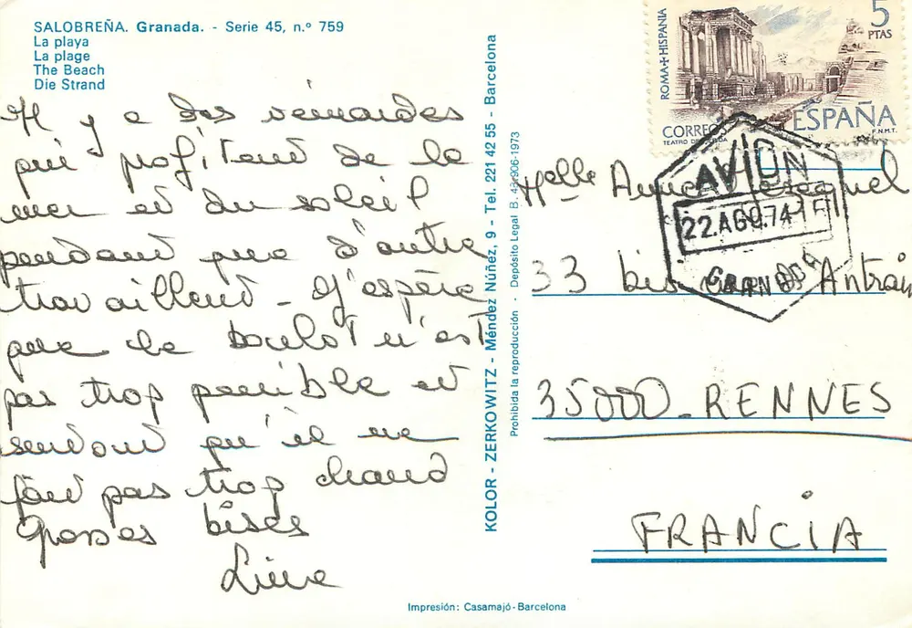 Salobreña - A praia — Série 45, n° 759 — Kolor - Barcelona - Verso