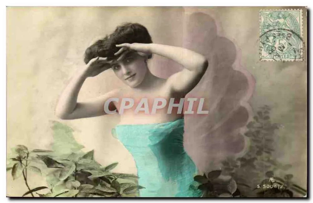 Mulher em vestido turquesa — pose elegante — editor S. 5006/2 - Frente