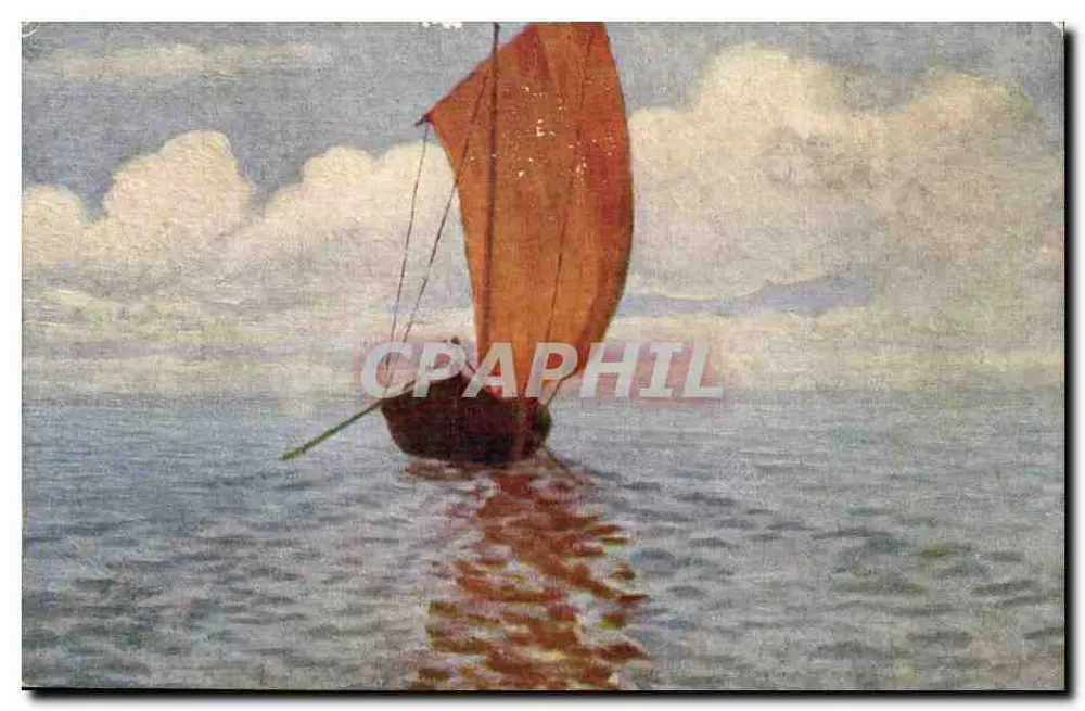 Barco a vela — cena marítima — editor não identificado, número de série não visível - Frente