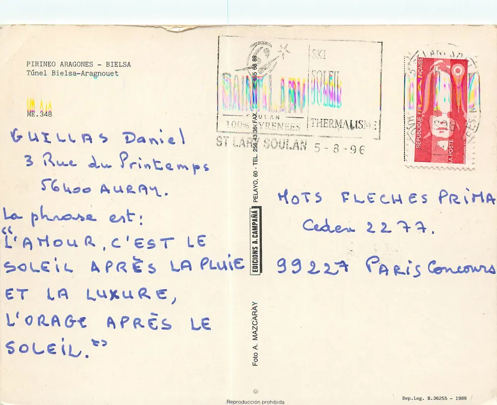 Bielsa — Tunnel du Pirinéen aragonais — Éditions A. Mazcaray - Verso
