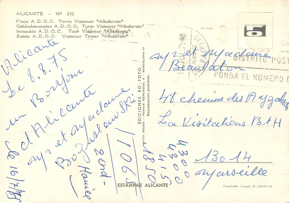 Alicante — Tour Vistamar 'Albufereta' — Éditions Reus - Verso