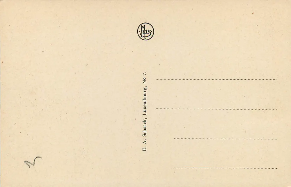 Gorge du Loup - Petite Suisse luxembourgeoise — vue sur Echternach, éditeur E. A. Schaaack, No 7 - Verso