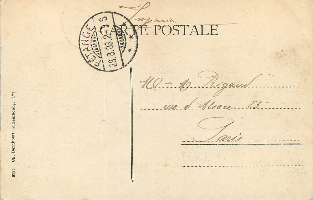 Luxemburgo. O Ponte Adolphe. — Editor Ch. Bernhoeft, n° 177 - Verso