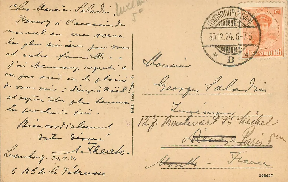 Lussemburgo — Palazzo Granducale — Editore A. Théreto, n° 6 - Verso