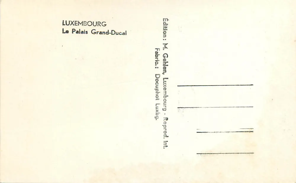 Palácio Granducal — Luxemburgo — Edição M. Gehlen - Verso