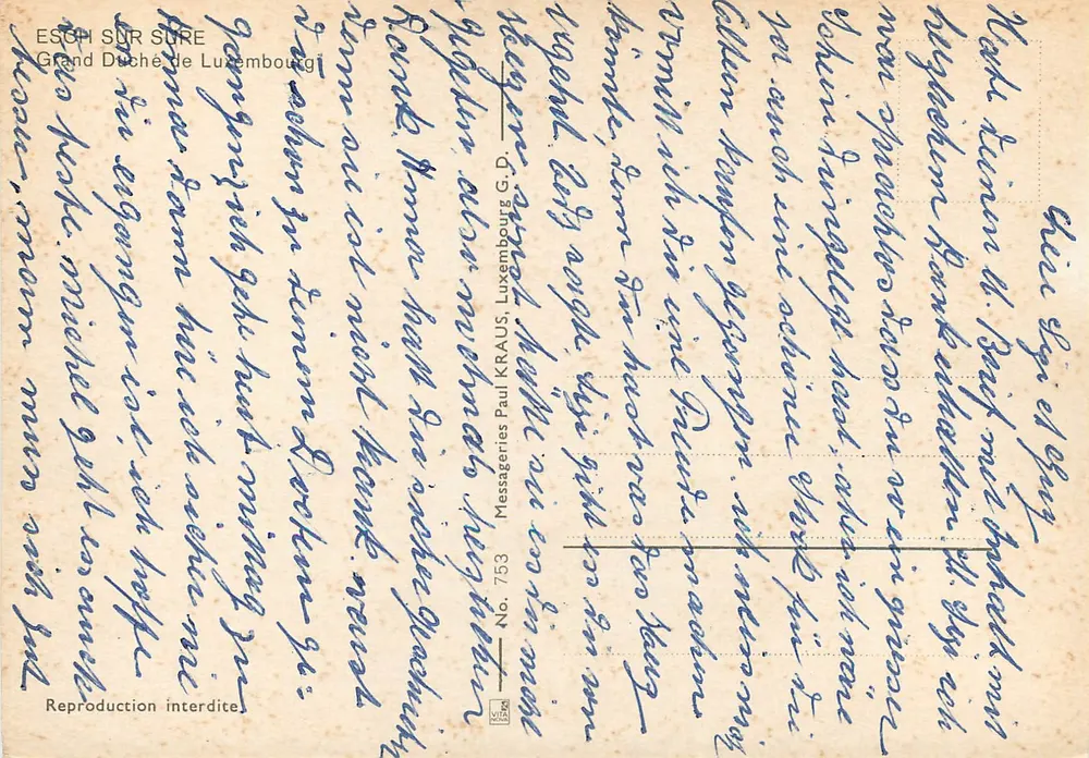 Esch-sur-Sûre — vista panorâmica — Messageries Paul Kraus, n° 753 - Verso